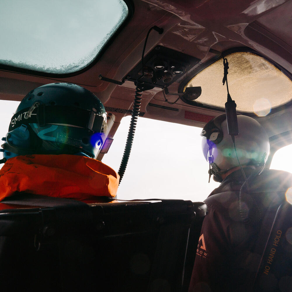 Pilots at flying a Helicopter at Mica Heliski